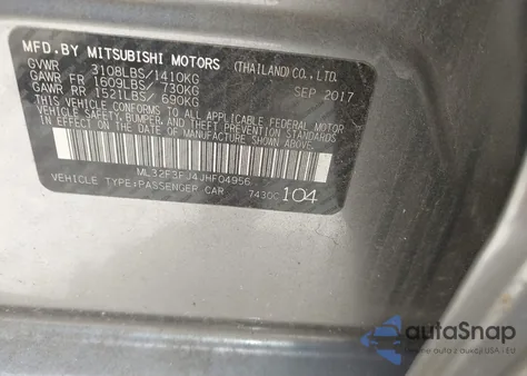 2018 Mitsubishi Mirage G4 Es z USA, uszkodzony, nr VIN ML32F3FJ4JHF04956